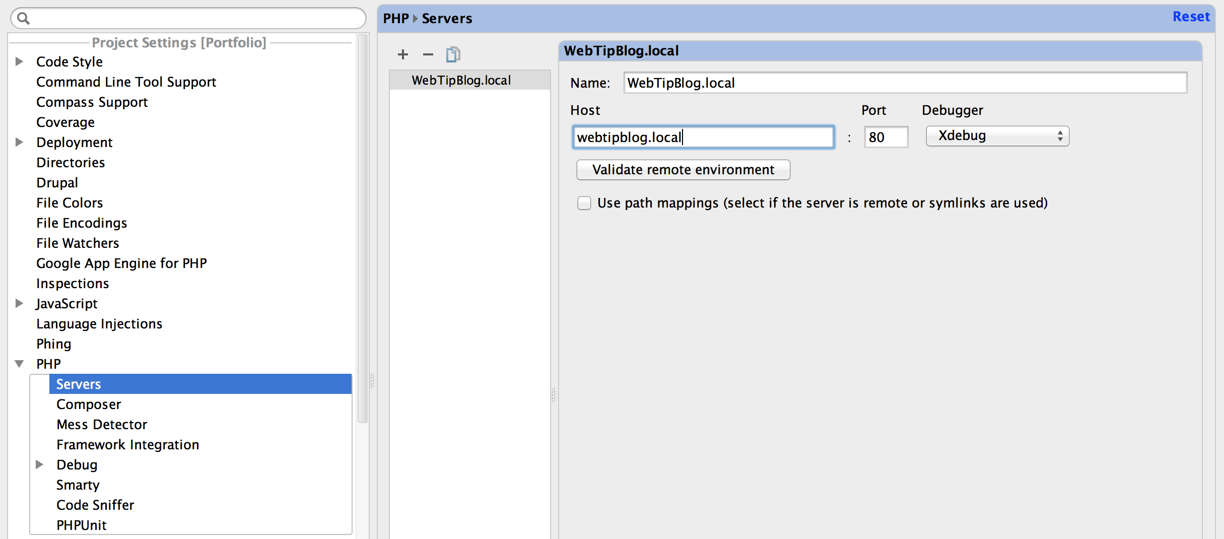 PHPStorm Add PHP Server